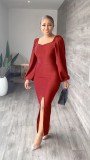 solid color long sleeve dress