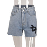 Cross Washed Street Fashion Denim Shorts