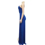 Fashion Solid Color Single Sleeve Casual Diagonal Neck Dress
