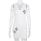 Dress Contrast Color Off-Shoulder Sleeveless Snowflake Glue Pack Hip Skirt