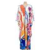 Fashion Painted V-Neck Long Sleeve Maxi Dress