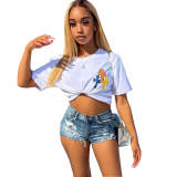 Cross-shaped cropped navel short-sleeved round neck top T-shirt