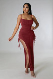 Sexy Women's Solid Color Crinkled Irregular Sling Dress