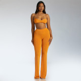Tie-Wrap Flare Pants Two-Piece Solid Fashion Set