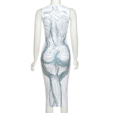 Street Fashion 3D Printing Sleeveless Pullover Slim Hip Dress