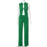 Fashion Set Solid Color Drape Loose Silky Wrinkled Casual Two-piece Set