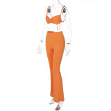 Tie-Wrap Flare Pants Two-Piece Solid Fashion Set