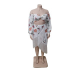 Plus size women's clothing Tassel plus size two-piece set Floral off-shoulder tassel plus size two-piece set
