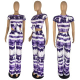 Printed tie-dye lace-up wide-leg two-piece