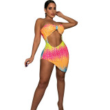 Sexy Nightclub Skinny Cutout Irregular Tube Top Colorful Sequin Dress