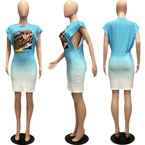 Cool Racing Print Sleeveless Gradient Pack Hip Dress