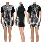 line art body painting dress top