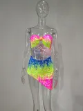 Sexy Nightclub Skinny Cutout Irregular Tube Top Colorful Sequin Dress