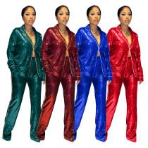 Fashion Suit Shirt Set Sequin Covered Pants Two Piece