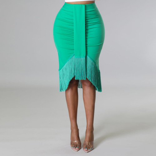 Tight high waist pleated plus size hip skirt sexy tassel skirt one step skirt