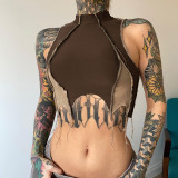 Sexy babes show navel tattered top fashion short sleeveless vest