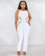 Women's Fashion Twelve Silver Line Stitching Milk Silk Jumpsuit