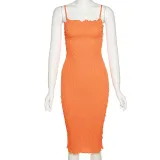 Fashionable suspenders backless temperament slim sexy bag hip dress