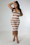 Fashionable and sexy fringed wavy hand-crocheted knitted women's dress