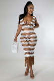 Fashionable and sexy fringed wavy hand-crocheted knitted women's dress