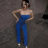 One-shoulder open-back jumpsuit sexy temperament wide-leg pants