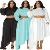 Plus Size Solid Color Long Sleeve Loose Dress (No Belt)