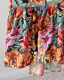 Printed suspender half top + printed slit skirt