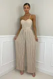Women's Solid Pleated Wide Leg Jumpsuit
