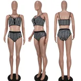 Fashion Sexy Mesh Print Sleeveless Two Piece
