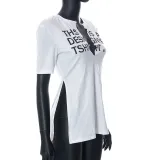 Loose Letter Print Slit Sports Casual Cropped Top