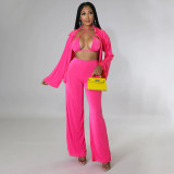 Large size women's wrap chest sexy waistless cardigan flared sleeves casual three-piece suit