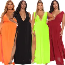 Plus Size Women's Sleeveless V-Neck Swing Slit Dress