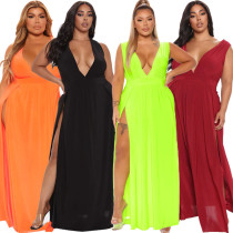 Plus Size Women's Sleeveless V-Neck Swing Slit Dress