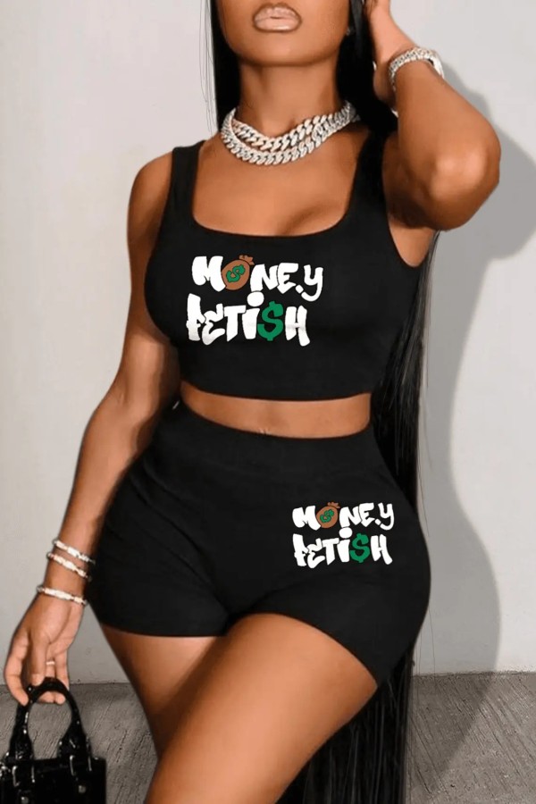 Letters Printed Short Sleeve T-Shirt Shorts Casual Sports Two-piece Set