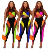 Fashion Multicolor Patchwork Mesh Two-piece Set