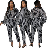 Casual Fashion Digital Printing Long Sleeve Women's Jumpsuit