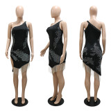 Fashion hot diamond tassel hem beveled shoulder skirt shoulder bag hip dress women