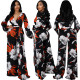 Sexy Fashion Digital Printed Long Sleeve V-Neck Women's Jumpsuit