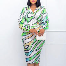 Plus Size Women's Printed Lapel Shirt Dress