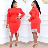 Solid Color Fringe Slim Fit Women's Dress