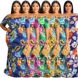 Floral Leaf Print Fashion Skinny Plus Size Dress