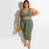Plus Size Women's Plain Color Fashion Deep V Two Piece Set
