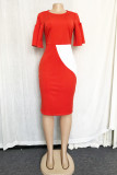 Plus Size Casual Solid Color Commuter Slim Fit Dress