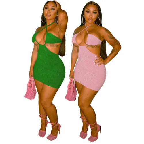 Knitted Soft High Stretch Cotton Skirt Sexy Swimwear Nightclub Dress