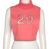 Women's Spring and Autumn New Fashion Solid Color Knit Vest Retro Hollow Digital Vest