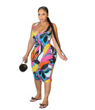 Fashionable Colorful Snakeskin Print Sleeveless Dress