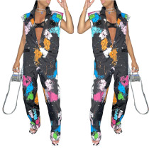 Printed Sleeveless Tunic Jumpsuit