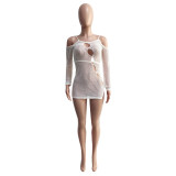 Knitted sweater suspenders hollow nightclub hip sexy dress