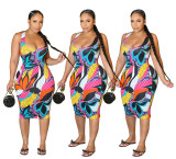 Fashionable Colorful Snakeskin Print Sleeveless Dress