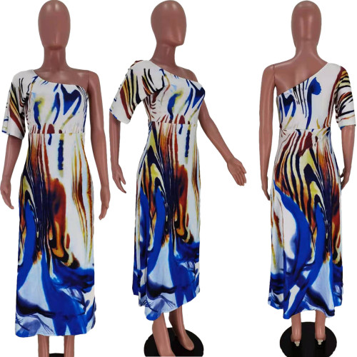 Plus Size Fashion Women's Positioning Slanted Shoulder Single Sleeve Loose Dress